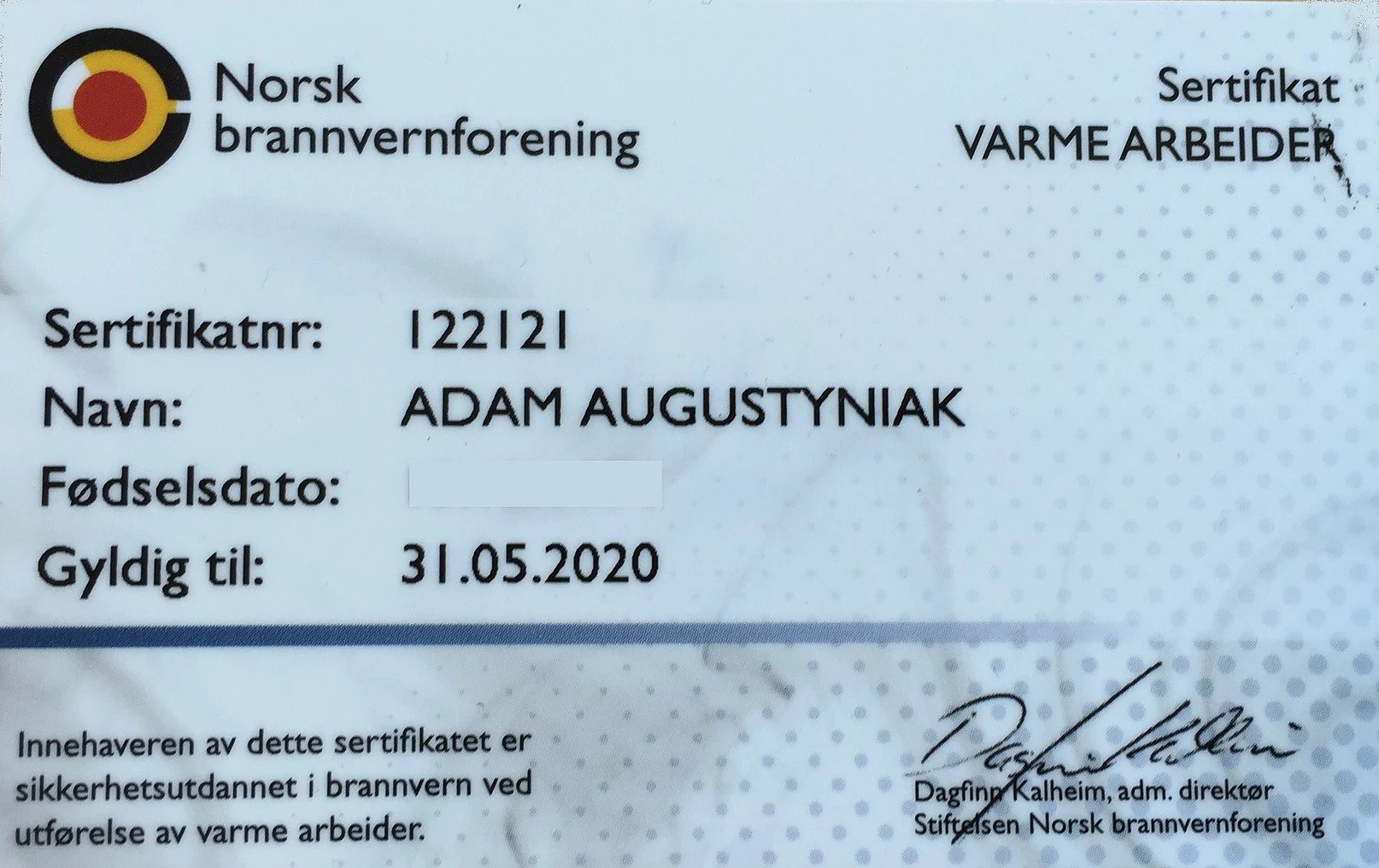 Norsk brannvernforening, varmearbeider sertifikat